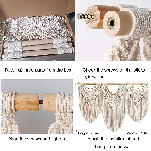 Achart Macrame Wall Hanging Large- Boho Wall Decor- large wall art- Wall Decor Living Room- Macrame Tapestry Boho Decor for Bedroom (Wooden Bead)