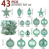 Christmas Ball Ornaments - 43pcs Shatterproof Christmas Tree Decorative Hanging Ornaments with Loop for Xmas Holiday Party Wreath Home Decoration, Mint Green(Combo of 10 Ball and Shaped Styles)