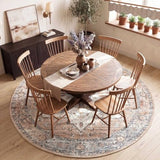 jinchan 8ft Round Rug Vintage Medallion Washable Area Rug, Blue/Orange