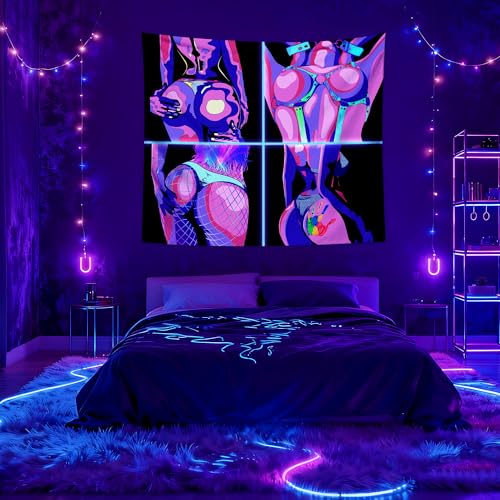 QGHOT Black Light Hot Girl Wall Decor Blacklight Sexy Tapestry Wall Hanging Black Light Sex Poster for Adults Room Bedroom Dorm Decor 60 * 50 in