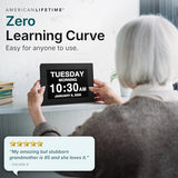 American Lifetime Large Digital Clock for Seniors, Black, 8 inch, with Day & Date, Customizable Alarms, Auto-Dimming, Multi-Language Support, Battery Backup, Easy Setup, and Gift Option