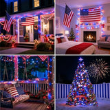 LAMPHOME Red White and Blue Patriotic String Lights, 66ft 200LED 4th of July Lights Plug in, 16 Modes with Timer Outdoor String Lights for Independence Day Memorial Day Patriotic Tree Holiday Decor