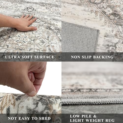 Washable 3x20 Extra Long Runners: Oriental Non-Slip Hallway Runner Rugs for Kitchen Dining Room Indoor Farmhouse Thin Entryway Mat Stain Resistant Soft Carpet for Living Room Bedroom (Beige,3x20)