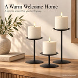 Halloween Black Pillar Candle Holders Reversible Set of 3