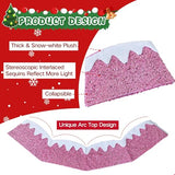 Christmas Tree Collar 24 inch Sequin Tree Skirt, Xmas Tree Square Stand Base Cover for Christmas Artificial Tree Holiday Home Decor, Snow Mountain, Pink