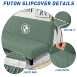MAXIJIN Stretch Armless Futon Cover Full Size Sofa Bed Covers (67"-82") | Stretch Futon Couch Slipcovers Furniture Protector with Elastic Band,Washable Jacquard Fabric Small Checks, Pea Green