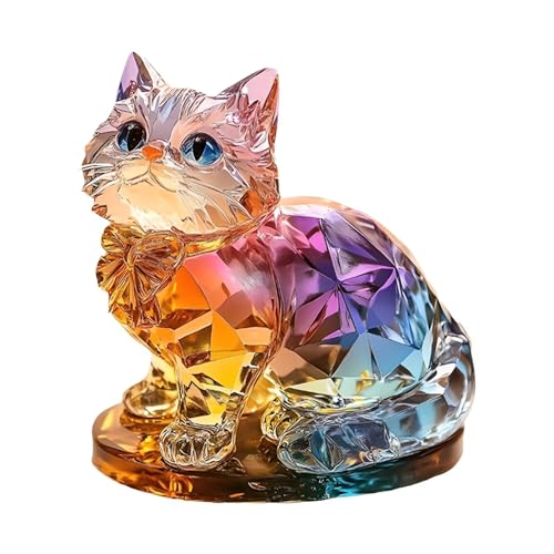 Rainbow Cat Figurine Acrylic Desktop Decoration, Suitable for Home Décor in Living Room or Office. Idea Gift Choice: Halloween, Christmas, Birthday, Anniversary, Valentine's Day, Celebrations