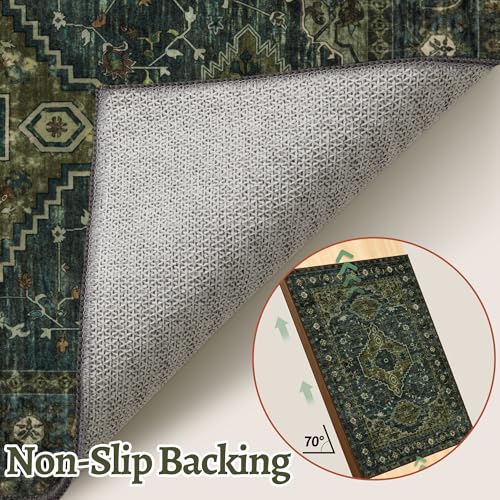 Tangsoo Green 6x9 Washable Area Rugs for Living Room, Non Slip Large Rug