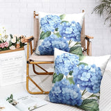 Blue Hydrangea Pillow Covers 18x18 Set of 2 Spring Summer Decorative Pillow Covers Flower Throw Pillow Case Square Cotton Linen Cushion Case for Outdoor Living Room Couch Sofa