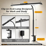 LED Desk Lamp for Office Home, Stepless Dimming Architect Desk Light with DC Adapter, Eye-Caring Desk Lamp with Clamp, 25 Lighting Modes Adjustable 12.8in Flexible Gooseneck for Workbench(Black)