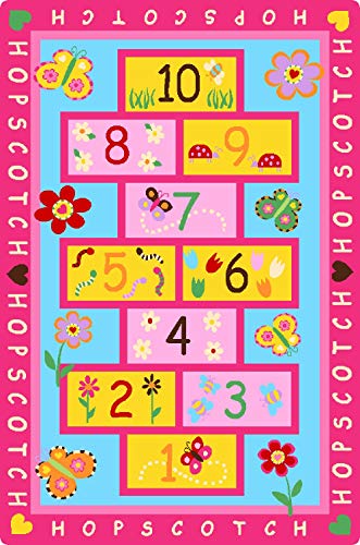 HUAHOO Pink Girls Rug - Hopscotch, Children's, Baby Nursery, Kids, Carpet - Girls Bedroom, Playroom, School Classroom, Learning, Educational (31.5''x47'')