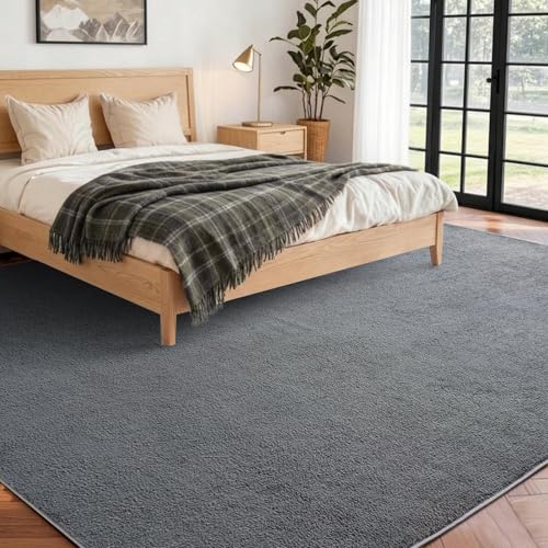 7x10 Large Pure Dark Grey Area Rug Non-Slip Washable for Living Room