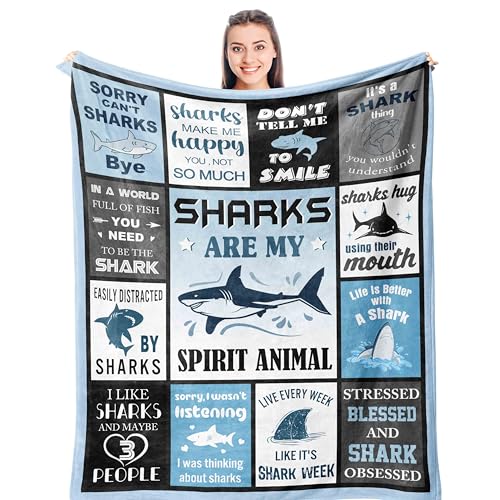 Shark Gifts for Women/Men/Boys/Girls, Unique Shark Lovers Themed Blanket Accessories/Stuff for Kids, Cute Sharks Things Soft Throw 50" x 60"