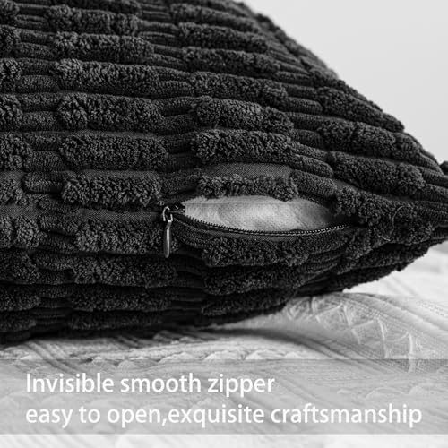 Pack of 2 Corduroy Decorative Throw Pillow Covers 18x18 Inch, Black
