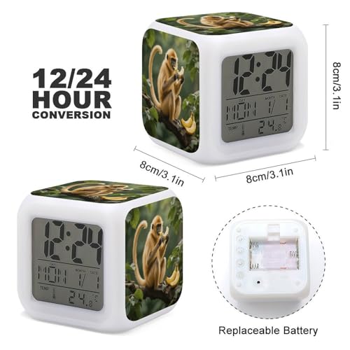 Golden Monkey 7 Color Changing Alarm Clock Adults Cube Digital Night Light with Calendar Temperature Display Wake Up LED Alarm Clock for Bedroom Office Bedside Desk