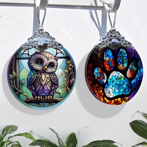 Jocidea Owl Christmas Ornaments - Stained Glass Holiday Decorations, Tree Ornaments, Xmas Gifts for Owl Lovers