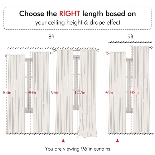 ANRODUO Ivory Cream Linen Curtains 96 inches Long 2 Panels for Bedroom Living Room Back Tab Semi Sheer Privacy Linen Burlap Window Drapes Neutral Modern Long Curtains for Sliding Glass Door