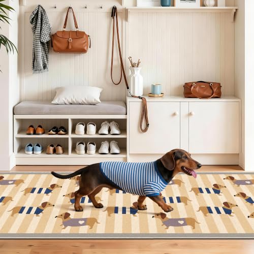Waterproof 2x6 Runner Rug Non Slip Floor Runners for Dogs, Cute Dachshund