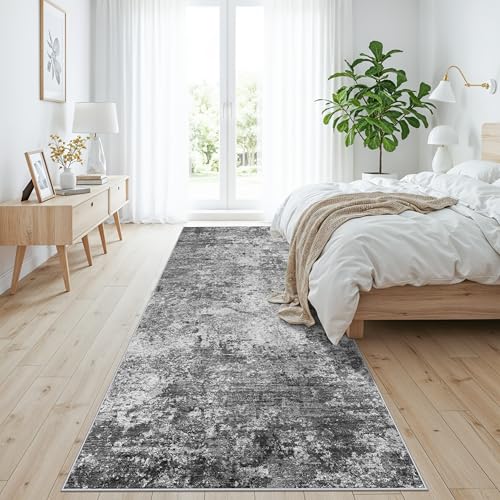 4x10ft Extra Wide Hallway Rug: Non-Slip Washable Large Carpet Runner for Kitchen Entryway Modern Abstract Low-Pile Soft Indoor Floor Mat for Bedroom Living Room Dining Room (Black/Grey/White, 4X10)