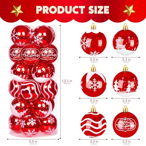 Joiedomi 24 Pcs 2.3” Red & White Christmas Ball Ornaments, Shatterproof Plastic Christmas Tree Ornaments, Hanging Decor for Wreath Garland Party Weddings Holidays