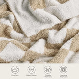 Snuggle Sac Checkered Bedding Blanket Twin Size 60x80, Super Soft, Cozy Warm Knit Blankets, Reversible Breathable Lightweight Fluffy Throws for Sofa, Bed, Checkered Beige, 60x80 Inches