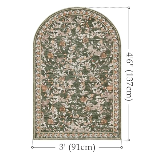 jinchan Arched 3x5 Floral Vintage Washable Area Rug, Green