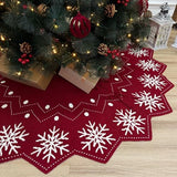 48-Inch Reversible Knit Tree Skirt with Christmas Star–Inspired Pointed Edge Border and Lace-Up Closures, Machine Washable Thick Acrylic Yarn, Burgundy & White