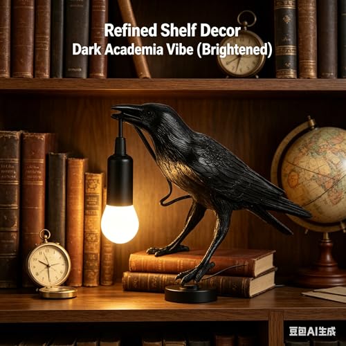 Raven Lamp Gothic Decor, Black Crow Table Lamp with LED Bulb, Unique Dark Aesthetic Night Light for Bedroom Desk, Halloween Home Decoration Gift
