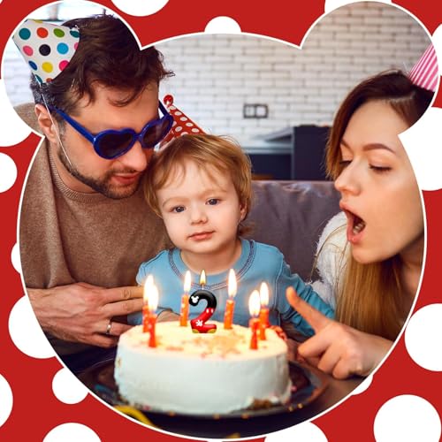 Red Black Digital Birthday Candle Number 2 Red Cartoon Mouse Themed Cake Topper Candle Party Decoration Supplies Birthday Party Cake Decoration (Number 2)
