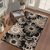 Findosom Washable Area Rug 3x5, Non Slip High-Low Textured Floral Rugs for Bedroom with Rubber Backing, Boho Carpet for Living Room, Kitchen, Entryway, Laundry, Black & Beige