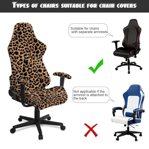 Leopard Print Gaming Chair Covers Cheetah Print Office Chair Covers Slipcovers with Armrest Cover for Gamer Room Decor 4pc/Set