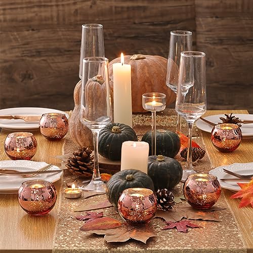 Round Rose Gold Votive Candle Holders, 12 Pcs Mercury Glass Votives