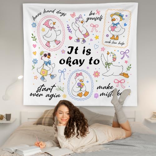 WNAGT Mental Health Goose Tapestry Wall Hanging 50x60 Inch | Coquette Goose Inspirational Quotes Wall Tapestry for Girls Kids Nursery Bedroom Home Office Classroom Decor