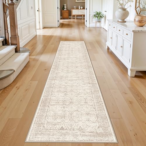 Washable Runner Rug 2x10 Hallway, Ivory Taupe
