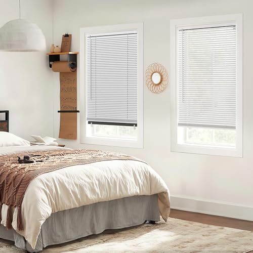 LazBlinds No Tools No Drill Cordless 1" Vinyl Mini Blinds, 100% Blackout Blinds for Indoor Windows, Room Darkening Privacy Window Blinds and Shades for Interior, 22" W x 64" H, White