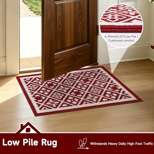 Christmas Indoor Door Mat Washable Red Xmas Dog Muddy Rug 2x3ft