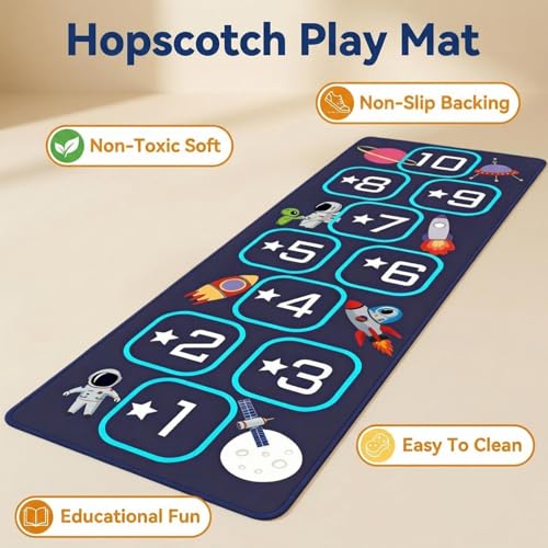 Hopscotch Rug for Kids Indoor, Hop Scotch Mat Non-Slip Carpet, Educational Hopscotch Game Rug with Numbers, Washable Play Mat for Classroom Bedroom, Indoor Hopscotch for Boys Girls