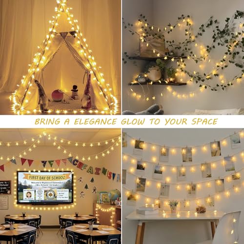 HEYFUNi Warm White Star String Lights,39FT 100LED Plug in Fairy Twinkle Lights with 8 Modes Waterproof for Indoor Christmas Tree, Home, Girls'Room, Garden, Party, Wedding, Classroom Decor(Warm White)