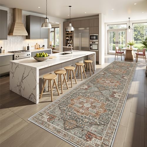 Runner Rug 2x10, Washable Rugs for Entryway Rug, Grey/Brown/Tan
