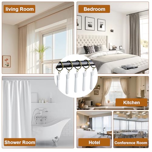 1.25 Inch Curtain Rings with Hooks, 24 Pack Bronze Metal Drapery Rings with Pins Fits Up to 1" Curtain Rods