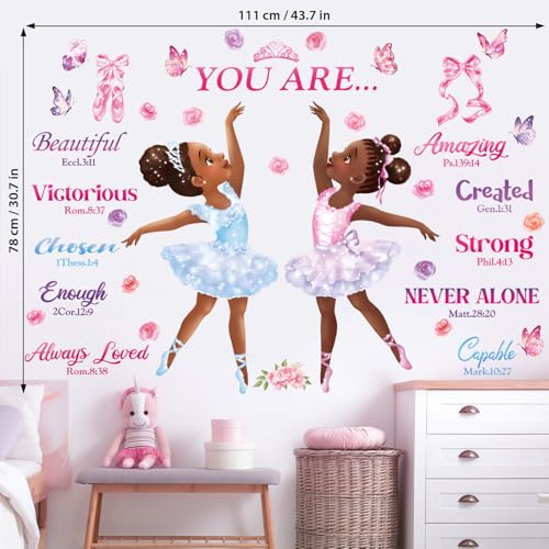 DECOWALL SG2-2319 Black Girl Magic Ballerina Wall Stickers Decals Afro Art Women Inspirational Bedroom Nursery Gift Beautiful playroom Kids décor Baby Butterfly Decoration Motivational Room