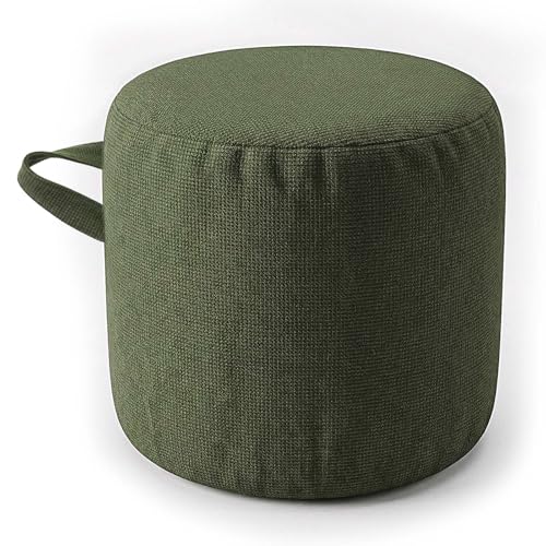 ele ELEOPTION Round Stuffed Pouf Ottoman Poufs with Foam Chunk Filling Pouf Foot Stool Storage Ottoman, 20 X 14 Floor Poufs Foot Rest for Living Room Green