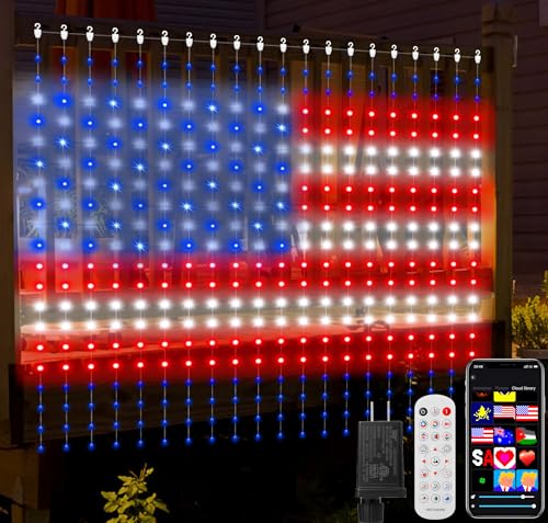 CoziTech Smart Curtain Lights 400 LED, Color Changing LED Curtains Light 6.6 * 6.6 FT, DIY Fairy String Flag Light Curtain for Bedroom Backdrop Party Outdoor 4th of July Decor (APP +Remote Control)
