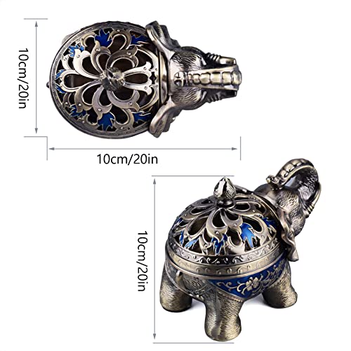 K COOL Metal Backflow Incense Holder Elephant Cone Incense Burner Candle Holder with Lid, Aromatherapy Ornament Home Office Decoration for Indoor Outdoor (Navy Blue)