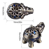 K COOL Metal Backflow Incense Holder Elephant Cone Incense Burner Candle Holder with Lid, Aromatherapy Ornament Home Office Decoration for Indoor Outdoor (Navy Blue)