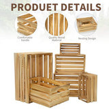 Extra Large 6 Pcs Decorative Wood Crates for Display, Farmhouse Wooden Basket for Storage Container and Decorations, Rustic Nesting Crates Decor Boxes with Handle