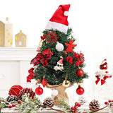 BSTCRAFT Mini Christmas Tree, 22 inches, Green, Artificial Tree with Lights, Santa Christmas Hat, Mini Christmas Ornaments for Tabletop Decorations