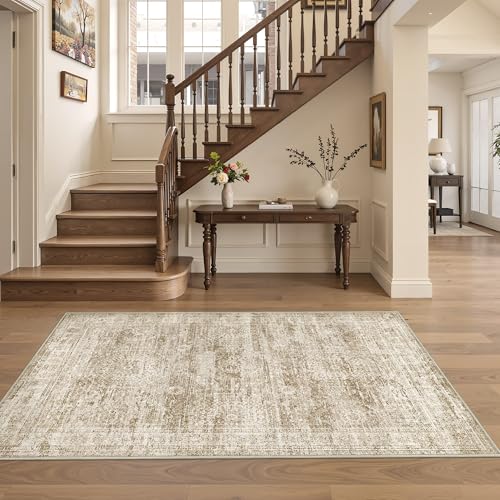 4x6 Area Rug for Entryway,Washable Kitchen Rug,Brown