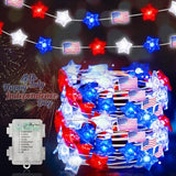 LAMPHOME Red White and Blue Patriotic String Lights, 16FT 50 LED 4th of July Decorations Battery Operated Fairy Lights with 8 Functions &Timer for Independence Day Memorial Day Home Decor