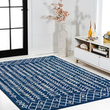 JONATHAN Y Ziri Moroccan Geometric Navy/Cream Indoor Area Rug, 4x6, Bohemian, Scandinavian, Easy-Cleaning for Living Room, Bedroom, Kitchen, Pet Friendly, Non-Shedding (MOH210D-4)